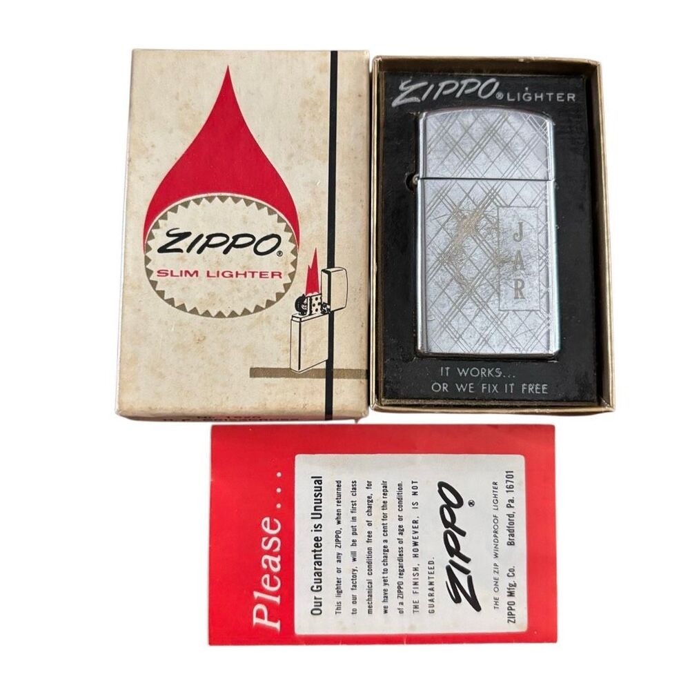 Zippo H.P. Crisscross No. 1620 Slim Lighter Engraved JAR *Read*